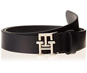 Tommy Hilfiger Women’s TH Logo 2.5 Leather Belt, Blue (Space Blue), 29.5 inches