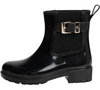 Tommy Hilfiger Women Th Buckle Glossy Ankle Rain Boot FW0FW09543 Rainboots, BLACK (Black), 6