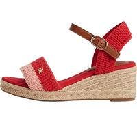 Tommy Hilfiger Women Th Mid Espad Wedge Crochet FW0FW09516 Heeled Sandals, RED, 7.5