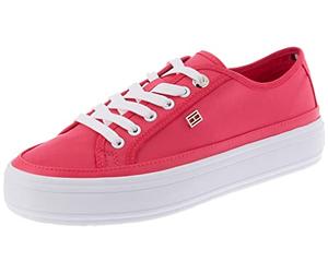 Tommy Hilfiger Women Trainers Essential Canvas Shoes Vulcanised, Pink (Bright Cerise Pink), 5 UK