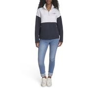 Tommy Hilfiger Women's 1/4 Zip Mockneck Colorblock Fleece Sweatshirt, Bright White/Sky Captain, XS