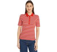 Tommy Hilfiger Women's 1985 Reg Pique Stripe Polo Ss Ww0ww39531 S/S Polos, Red (Breton Fierce Red/Ecru), XS