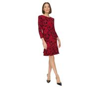 Tommy Hilfiger Women's 3/4 Sleeve High Neck Ruffle Trim Jersey Mini Dress, Black/Red, 10