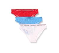 Tommy Hilfiger Women's 3 Pack Bikini Lace (Ext Sizes) Uw0uw04897 Bikini Panties, Red (Fierce Red/Blue Spell/Pearly Pink), XS