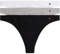 Tommy Hilfiger Women's 3 Pack Dipped Thongs with Logo, Multicolor (Black/Light Grey Htr/White), L
