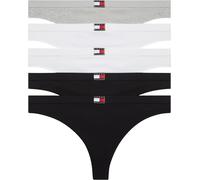 Tommy Hilfiger Women's 5 Pack Thongs Flag with Logo, Multicolor (Grey/White/White/Black/Black), M