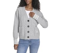 Tommy Hilfiger Women's Boxy Varsity Cable Cardigan Sweater, Medium Heather Grey Multi, XL