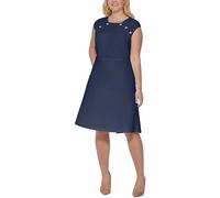 Tommy Hilfiger Women's Button Detail Fit and Flare Dress, Sky Captain, 18 Plus