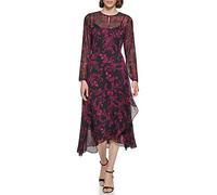 Tommy Hilfiger Women's Button Neck Midi Dress, Wineberry Multi, 8