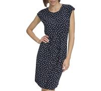 Tommy Hilfiger Women's Cap Sleeve High Neck Twist Front Mini Dress, Sky Captain/Ivory, 14