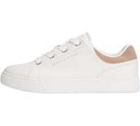 Tommy Hilfiger Women's Casual Leather Cupsole Trainers, White (Ecru/Coastal Taupe), 4