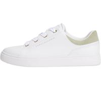 Tommy Hilfiger Women's Casual Leather Cupsole Trainers, White (White/Earth Sage), 3.5