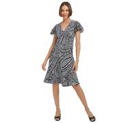 Tommy Hilfiger Women's Chiffon Flutter Sleeve V-Neck Knee Length Dress, Sky Captain/Ivory, 8