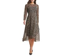 Tommy Hilfiger Women's Chiffon Quarter Sleeve Surplice Midi Dress, Black/Tannin, 8