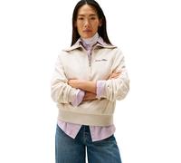 Tommy Hilfiger Women's Classic Script Fleece Half Zip Sweatshirt, Off-White (Heather Oatmilk), L