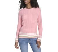 Tommy Hilfiger Women's Cotton Crewneck Cable Sweater, English Rose Multi, Small