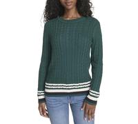Tommy Hilfiger Women's Cotton Crewneck Cable Sweater, Forest Multi, Small