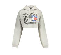 Tommy Hilfiger Womens Cropped Hoodie New York Is For Runners - Light Grey Cotton - Size Small