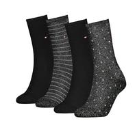 Tommy Hilfiger Women's Dot & Stripe Classic Sock, Black Lurex, 39-42 (Pack of 4)