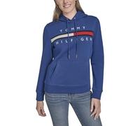 Tommy Hilfiger Women's Fleece Soft Pullover Hoodie Sweater Sweatshirt, Genuine Blue, S