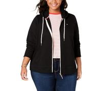Tommy Hilfiger Women's French Terry Zip Hoodie - Solid Hooded Sweatshirt, Black, L UK