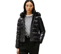 Tommy Hilfiger Women's Gloss Down Slim Puffer Jacket with Faux Fur Trim, Black (Black), XS