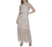 Tommy Hilfiger Women's Halter Neck Sleeveless Maxi Dress, Sand/Ivory, 18