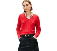 Tommy Hilfiger Women's Jumper Cable Fine with V-Neck, Blue (Primary Red/Calico Tipping), S