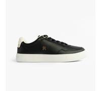 Tommy Hilfiger Womens Leather TH Monogram Plaque Court Trainers Black - UK 7