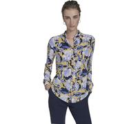 Tommy Hilfiger Women's Long Sleeve Button Up Ruffle Placket Blouse, Deep Maize Multi, S
