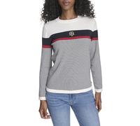 Tommy Hilfiger Women's Long Sleeve Cotton Crewneck Pullover Sweater, Ivory Multi Crewneck, L