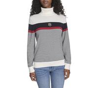 Tommy Hilfiger Women's Long Sleeve Cotton Turtleneck Light Weight Sweater, Ivory Multi Stripe, XS