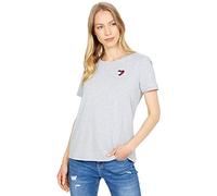 Tommy Hilfiger Women's Long Sleeve Crew Neck Logo Tee, Stone Grey Heather Heart, Small