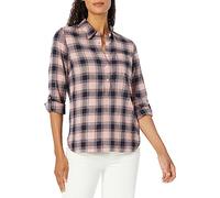 Tommy Hilfiger Women's Long Sleeve Half Zip Roll Tab Popover Shirt, Bridal Rose Multi, S