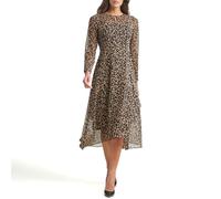 Tommy Hilfiger Women's Long Sleeve High Neck Chiffon Hi Lo Midi Dress, Black/Tannin, 14