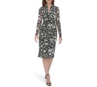 Tommy Hilfiger Women's Long Sleeve Mesh Side Ruched Dress, Black/Pearl, 14