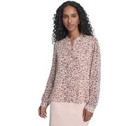 Tommy Hilfiger Women's Long Sleeve Printed Ruffle Front Woven Blouse, Evening Sand Multi, Small