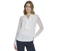 Tommy Hilfiger Women's Long Sleeve Ruffle V-Neck Blouse, Ivory, XS