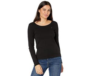 Tommy Hilfiger Women's Long Sleeve Scoop Neck Tee, Black, XS