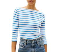 Tommy Hilfiger Women's Long Sleeve Slim Fit Boat Neck Top, Multicolor (Ecru/Blue Spell STP), XL
