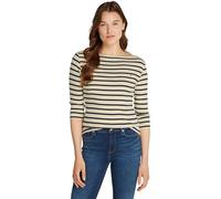 Tommy Hilfiger Women's Long Sleeve Slim Fit Boat Neck Top, Multicolor (Fine STP Country Ivory/Drk N Navy), XL