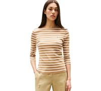 Tommy Hilfiger Women's Long Sleeve Slim Fit Boat Neck Top, Multicolor (Hickory/Ecru STP), M