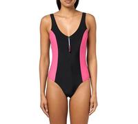 Tommy Hilfiger Women's Over The Shoulder Half Zip One Piece Swimsuit, Sky Captain/Dahlia, XL