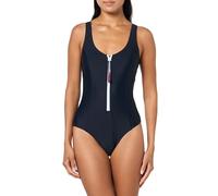 Tommy Hilfiger Women's Over The Shoulder Half Zip One Piece Swimsuit, Sky Captain, Medium