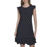 Tommy Hilfiger Women's Ruffle Hem Round Neck Shift Dress, Sky Captain/French Blue, 14