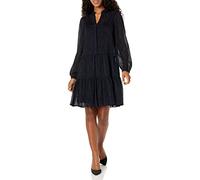 Tommy Hilfiger Women's Shift Chiffon Long Sleeve V-Neck Dress, Sky Captain/Black, 20
