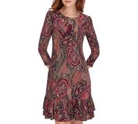 Tommy Hilfiger Women's Shift Jersey Long Sleeve Round Neck Dress, Aubergine/Chili Pepper, 8