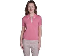 Tommy Hilfiger Women's Short Sleeve Johnny Collar Polo Sweater, Pink Tulip/Bright Multi, Medium