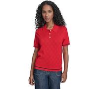 Tommy Hilfiger Women's Short Sleeve Johnny Collar Polo Sweater, Scarlet/Midnight, X-Large