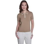 Tommy Hilfiger Women's Short Sleeve Johnny Collar Polo Sweater, Tannin/Bright White, Medium